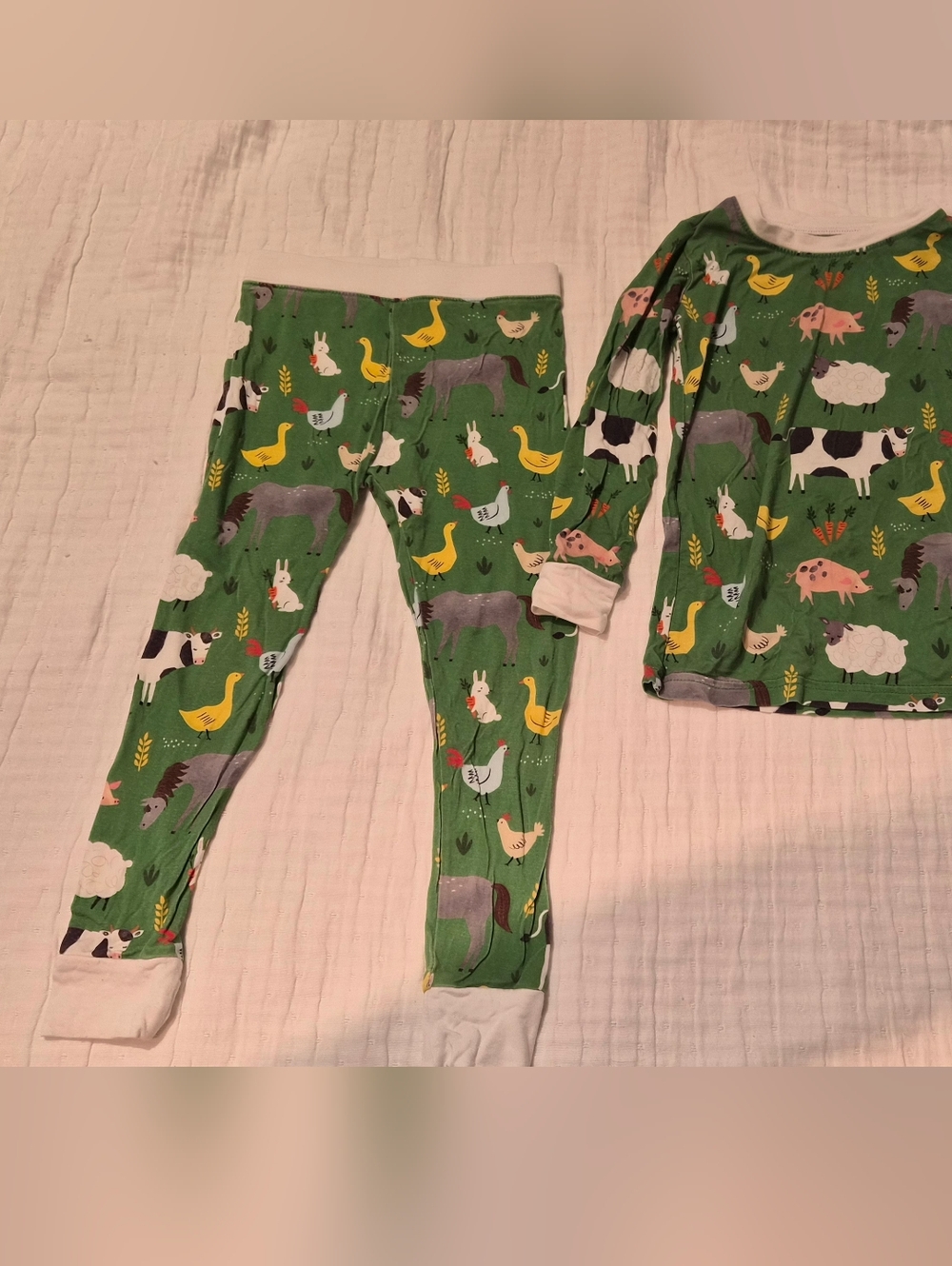 Little Sleepies Green Farm Animal Kids Pajama Set - Long Sleeve & Pants